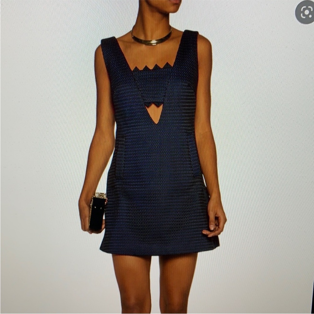 Self-Portrait Navy Textured Mini Dress